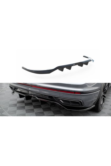 Maxton Design středový spoiler pod zadní nárazník s žebrováním pro Volkswagen Tiguan Mk2 Facelift, černý lesklý plast ABS, Allspace R-Line