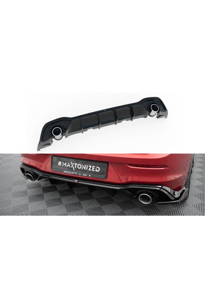Maxton Design vložka zadního nárazníku s černými imitacemi koncovek výfuku pro Volkswagen Golf GTE Mk8, Mk8 Facelift, černý lesklý plast ABS