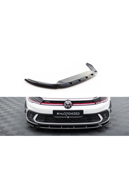 Maxton Design spoiler pod přední nárazník ver.2 pro Volkswagen Polo GTI Mk6 Facelift, černý lesklý plast ABS