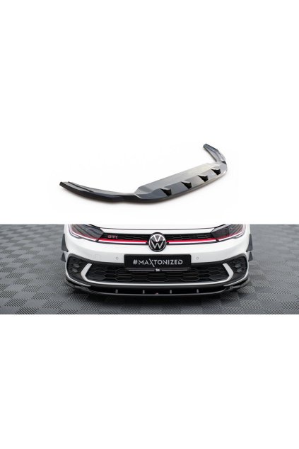 Maxton Design spoiler pod přední nárazník pro Volkswagen Polo GTI Mk6 Facelift, černý lesklý plast ABS