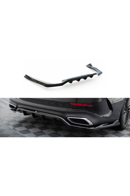 Maxton Design středový spoiler pod zadní nárazník s žebrováním pro Mercedes třída E W214/AMG-Line, černý lesklý plast ABS
