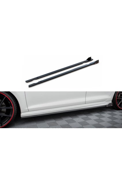 Maxton Design difuzory pod boční prahy v.3 s křidélky pro Volkswagen Golf R Mk7, černý lesklý plast ABS