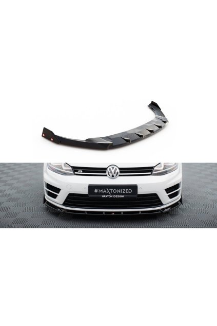 Maxton Design spoiler pod přední nárazník v.5 s křidélky pro Volkswagen Golf R Mk7, černý lesklý plast ABS