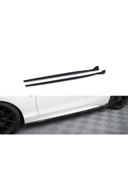 Maxton Design difuzory pod boční prahy s křidélky v.5 pro BMW řada 1 F20- F21 Facelift, černý lesklý plast ABS, M-Pack/M140i