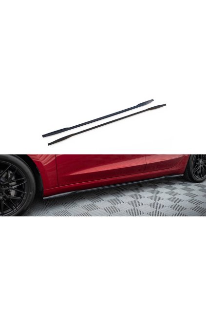 Maxton Design difuzory pod boční prahy ver.2 pro Tesla Model 3 Mk1 Project Highland Facelift, černý lesklý plast ABS