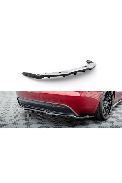Maxton Design spoiler pod zadní nárazník s žebrováním v.2 pro Tesla Model 3 Mk1 Project Highland Facelift, černý lesklý plast ABS