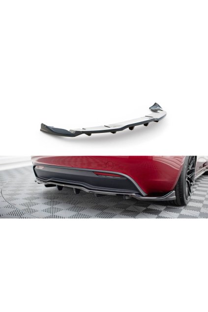 Maxton Design spoiler pod zadní nárazník s žebrováním v.1 pro Tesla Model 3 Mk1 Project Highland Facelift, černý lesklý plast ABS