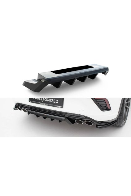 Maxton Design středový spoiler pod zadní nárazník s žebrováním pro Volkswagen T-roc R Mk1, černý lesklý plast ABS