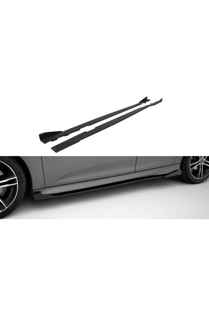 Maxton Design "Street Pro" difuzory pod boční prahy s křidélky pro Ford Focus ST Mk3 Facelift, s červenou linkou