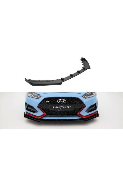 Maxton Design "Street Pro" spoiler pod přední nárazník s křidélky pro Hyundai Veloster N Mk2, plast ABS bez povrchové úpravy, s červenou linkou