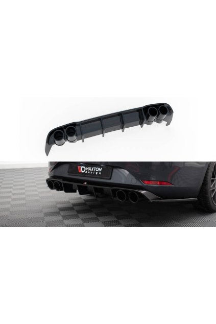 Maxton Design vložka zadního nárazníku s imitacemi koncovek výfuku pro Seat Leon ST FR Mk4, černý lesklý plast ABS