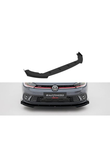 Maxton Design "Street Pro" spoiler pod přední nárazník s křidélky pro Volkswagen Polo GTI Mk6 Facelift, plast ABS bez povrchové úpravy, s černou a červenou linkou