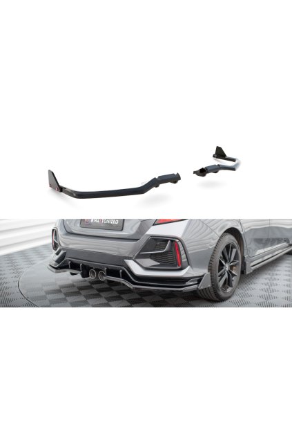 Maxton Design spoiler pod zadní nárazník s žebrováním a křidélkami pro Honda Civic Mk10 Sport, černý lesklý plast ABS