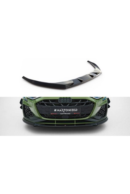 Maxton Design spoiler pod přední nárazník pro Audi S3 8Y Facelift, černý lesklý plast ABS, Sedan / Sportback