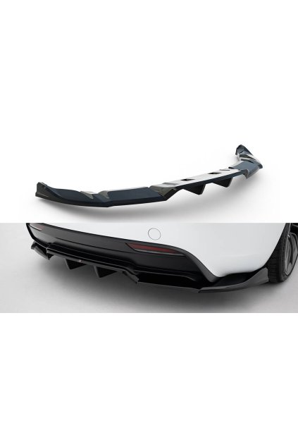 Maxton Design spoiler pod zadní nárazník s žebrováním v.1 pro Tesla Model 3 Mk1 Project Highland Facelift, černý lesklý plast ABS, Performance