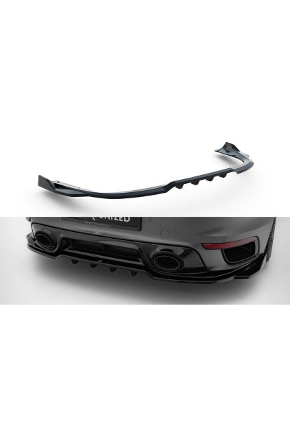 Maxton Design spoiler pod zadní nárazník s žebrováním pro Porsche 911 992 Turbo S, černý lesklý plast ABS, Sport Package