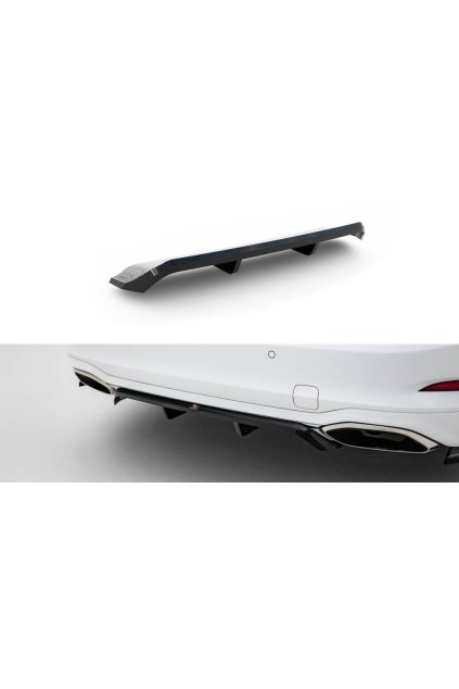 Maxton Design středový spoiler pod zadní nárazník s žebrováním pro Ford Focus Mk4, černý lesklý plast ABS, Vignale, Estate
