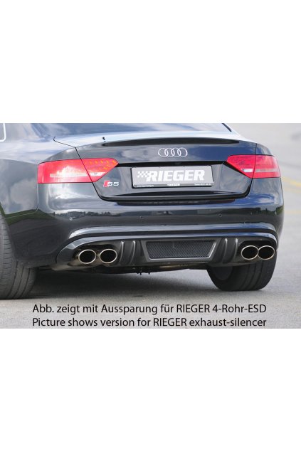 Rieger vložka zadního nárazníku pro Audi A5 B8, B81 Sportback před faceliftem, plast ABS s povrchovou úpravou Carbon-Look, S-Line, pro orig. dvojitou koncovku vlevo