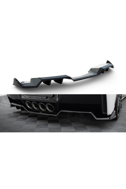 Maxton Design středový spoiler pod zadní nárazník s žebrováním pro Chevrolet Corvette C7, černý lesklý plast ABS, Stingray