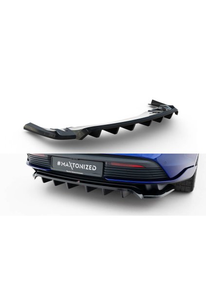 Maxton Design spoiler pod zadní nárazník s žebrováním pro Porsche Taycan Turbo S Mk1, černý lesklý plast ABS