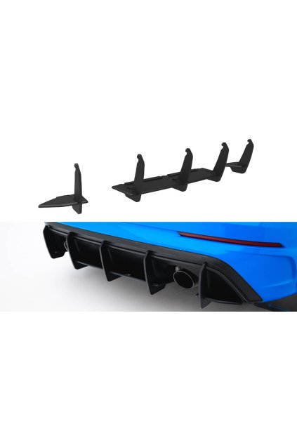 Maxton Design "Street Pro" difuzor zadního nárazníku v.2 pro Ford Focus RS Mk3, plast ABS bez povrchové úpravy, s černou a červenou linkou