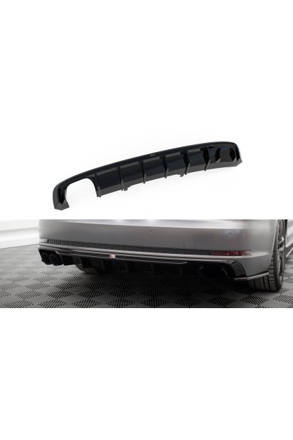 Maxton Design vložka zadního nárazníku pro Audi A4 B9, černý lesklý plast ABS, S-Line Sedan / S-Line Avant, verze s dvojitou koncovkou na jedné straně
