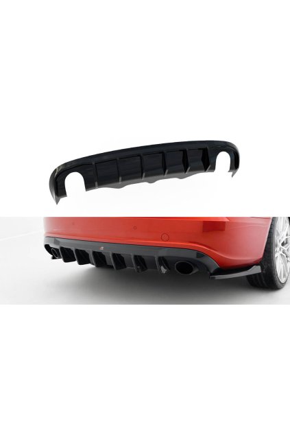 Maxton Design vložka zadního nárazníku pro Audi A5 8T, černý lesklý plast ABS, S-Line Sportback, verze s jednoduchou koncovkou na obou stranách