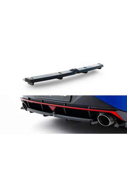Maxton Design středový spoiler pod zadní nárazník s žebrováním pro Hyundai Elantra N Mk7, černý lesklý plast ABS