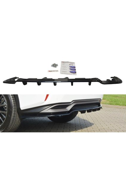 Maxton Design středový spoiler zadního nárazníku s žebrováním pro Lexus RX Mk4, černý lesklý plast ABS