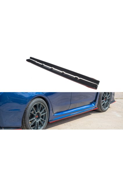 Maxton Design difuzory pod boční prahy ver.2 pro Subaru Impreza Mk4, černý lesklý plast ABS, s červenou linkou
