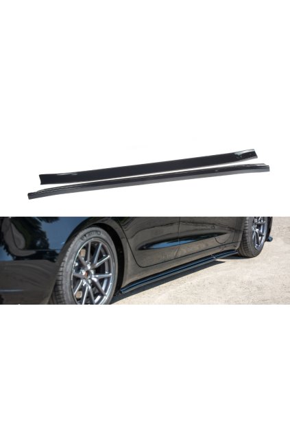 Maxton Design difuzory pod boční prahy pro Tesla Model 3 Mk1, černý lesklý plast ABS