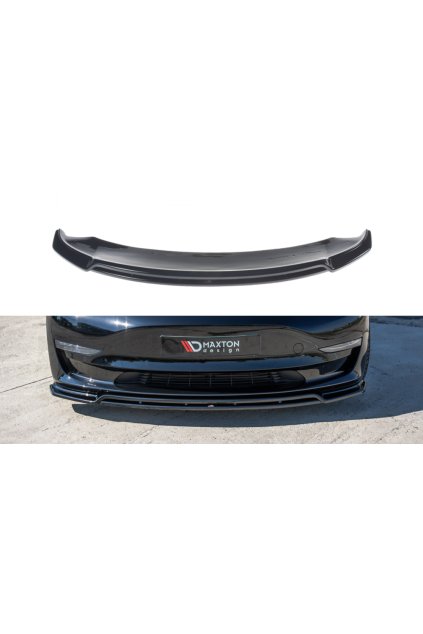 Maxton Design spoiler pod přední nárazník ver.2 pro Tesla Model 3 Mk1, černý lesklý plast ABS