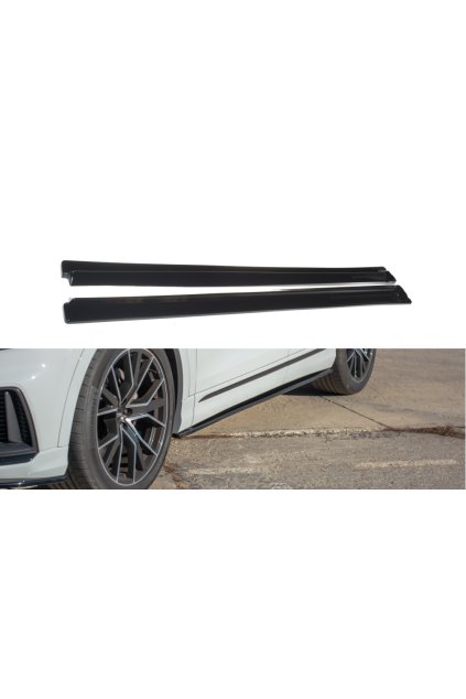 Maxton Design difuzory pod boční prahy pro Audi Q8 Mk 1, Mk 1 FL, černý lesklý plast ABS, S-Line