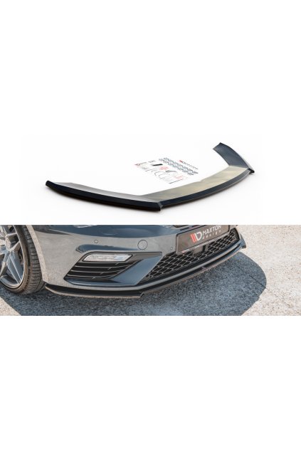 Maxton Design spoiler pod přední nárazník ver.4 pro Seat Leon Cupra Mk3 Facelift, černý lesklý plast ABS