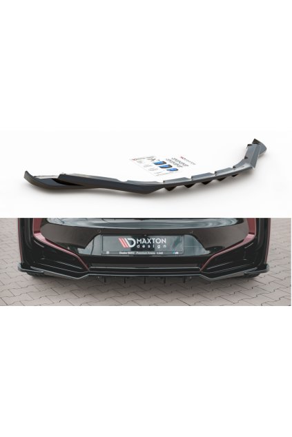 Maxton Design středový spoiler pod zadní nárazník s žebrováním pro BMW i8, černý lesklý plast ABS