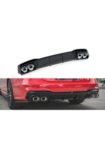Maxton Design vložka zadního nárazníku s imitacemi koncovek výfuku pro Audi A7 C8 S-Line, plast ABS bez povrchové úpravy, s chromovými koncovkami