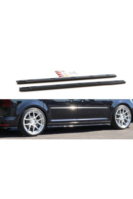 Maxton Design difuzory pod boční prahy pro Volkswagen Caddy Mk 4, černý lesklý plast ABS