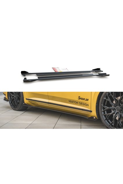 Maxton Design "Racing durability" difuzory pod boční prahy s křidélky pro Volkswagen Arteon, plast ABS bez povrchové úpravy, s červenou linkou