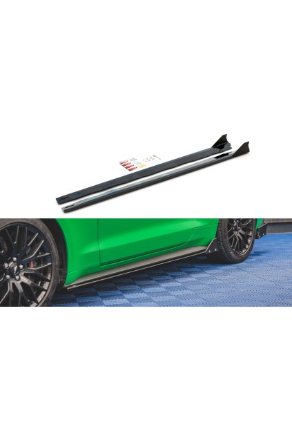 Maxton Design difuzory pod boční prahy s křidélky pro Ford Mustang MK6 GT Facelift, černý lesklý plast ABS