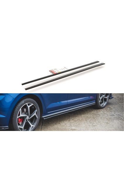 Maxton Design "Racing durability" difuzory pod boční prahy pro Volkswagen Polo GTI Mk6, plast ABS bez povrchové úpravy, s červenou linkou