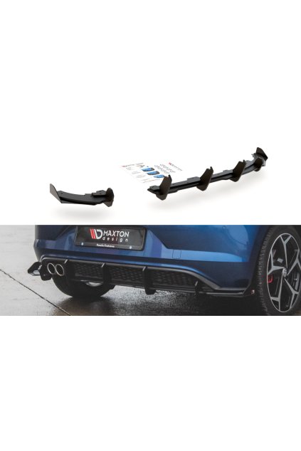 Maxton Design "Racing durability" vložka zadního nárazníku s křidélky pro Volkswagen Polo GTI Mk6, plast ABS bez povrchové úpravy, s černou a červenou linkou