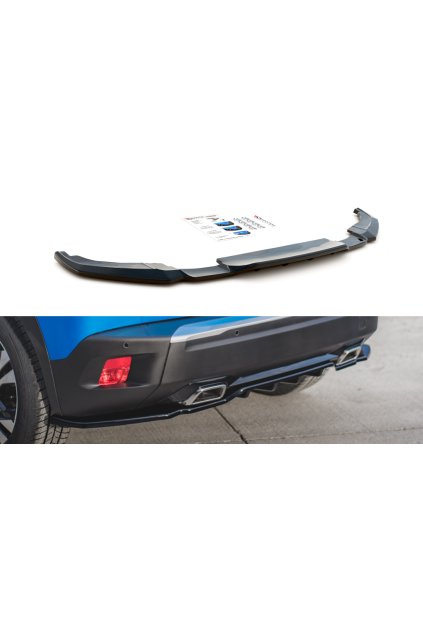 Maxton Design středový spoiler pod zadní nárazník s žebrováním pro Peugeot 2008 Mk2, černý lesklý plast ABS