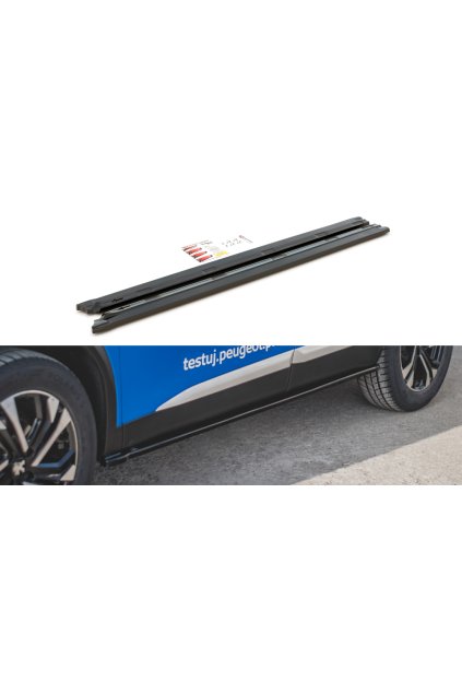 Maxton Design difuzory pod boční prahy pro Peugeot 2008 Mk2, černý lesklý plast ABS