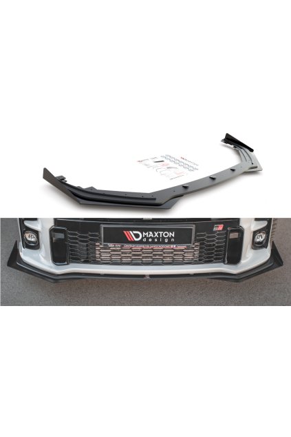 Maxton Design "Racing durability" spoiler pod přední nárazník s rohovými splittery pro Toyota GR Yaris Mk3, plast ABS bez povrchové úpravy, s červenou linkou