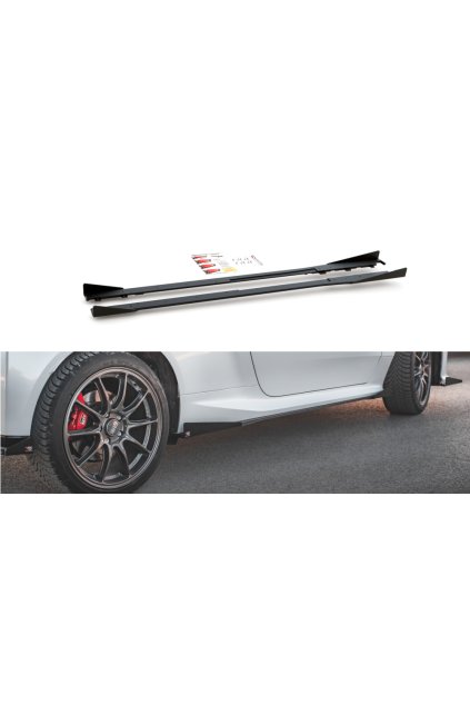 Maxton Design "Racing durability" difuzory pod boční prahy s křidélky pro Toyota GR Yaris Mk3, plast ABS bez povrchové úpravy, s červenou linkou
