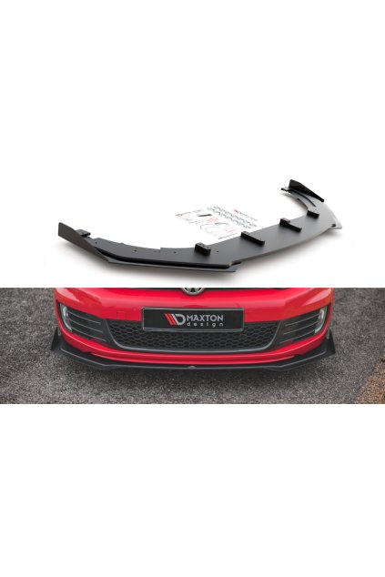 Maxton Design "Racing durability" spoiler pod přední nárazník ver.3 s křidélky pro Volkswagen Golf GTI Mk6, plast ABS bez povrchové úpravy, s červenou linkou
