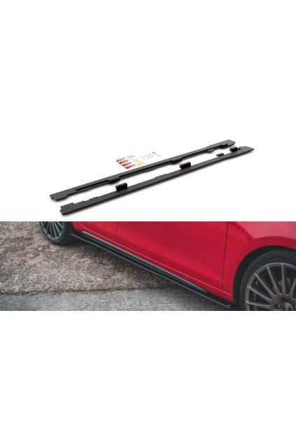 Maxton Design "Racing durability" difuzory pod boční prahy pro Volkswagen Golf GTI Mk6, plast ABS bez povrchové úpravy, s červenou linkou
