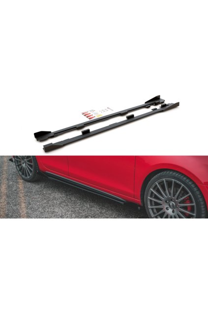 Maxton Design "Racing durability" difuzory pod boční prahy s křidélky pro Volkswagen Golf GTI Mk6, plast ABS bez povrchové úpravy, s červenou linkou