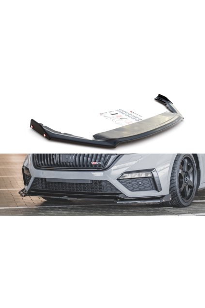 Maxton Design spoiler pod přední nárazník s křidélky ver.2 pro Škoda Octavia RS Mk4, černý lesklý plast ABS