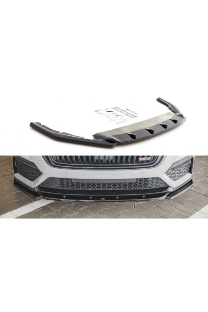 Maxton Design spoiler pod přední nárazník ver.3 pro Škoda Octavia RS Mk4, černý lesklý plast ABS